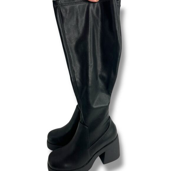 NEW Madden Girl Black Lax Boots Size 5.5 Platform Chunky Tall Stretch Sock Boot - Picture 6 of 8